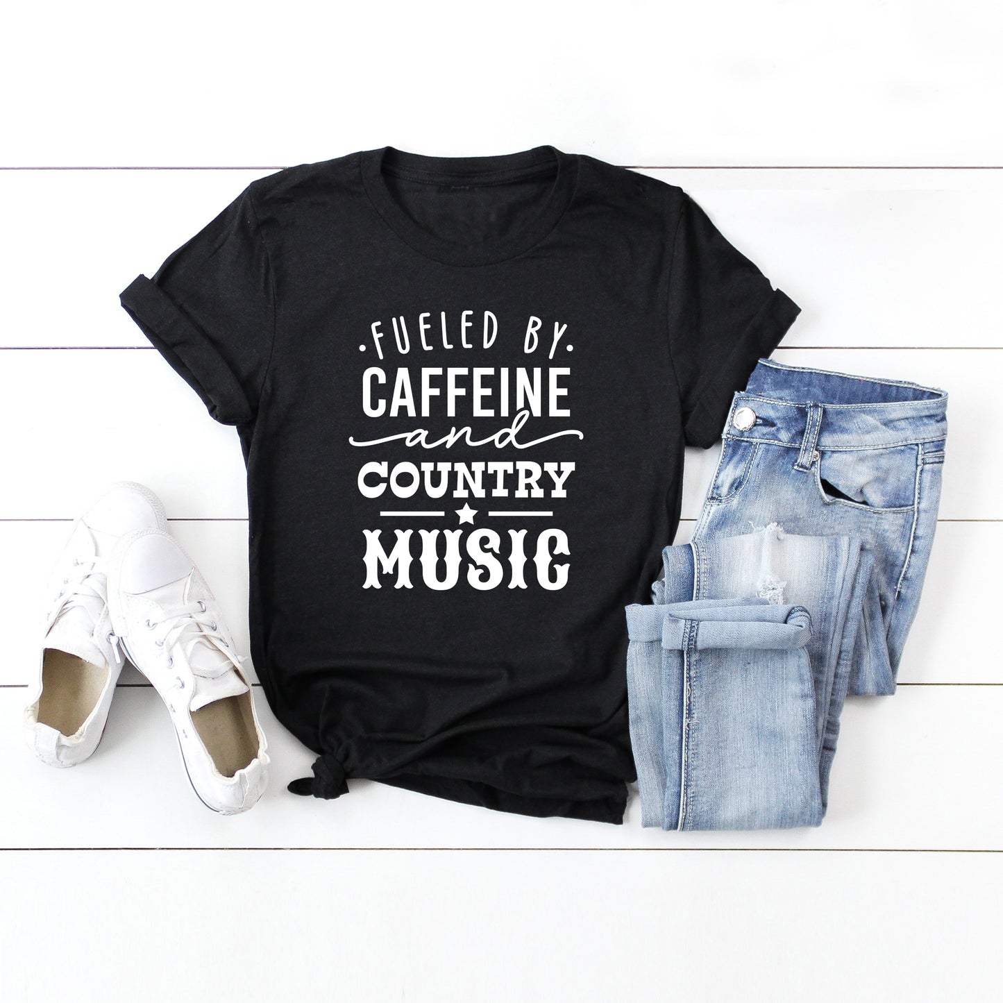 Fueled By Caffeine And Country Music | Short Sleeve Graphic Tee