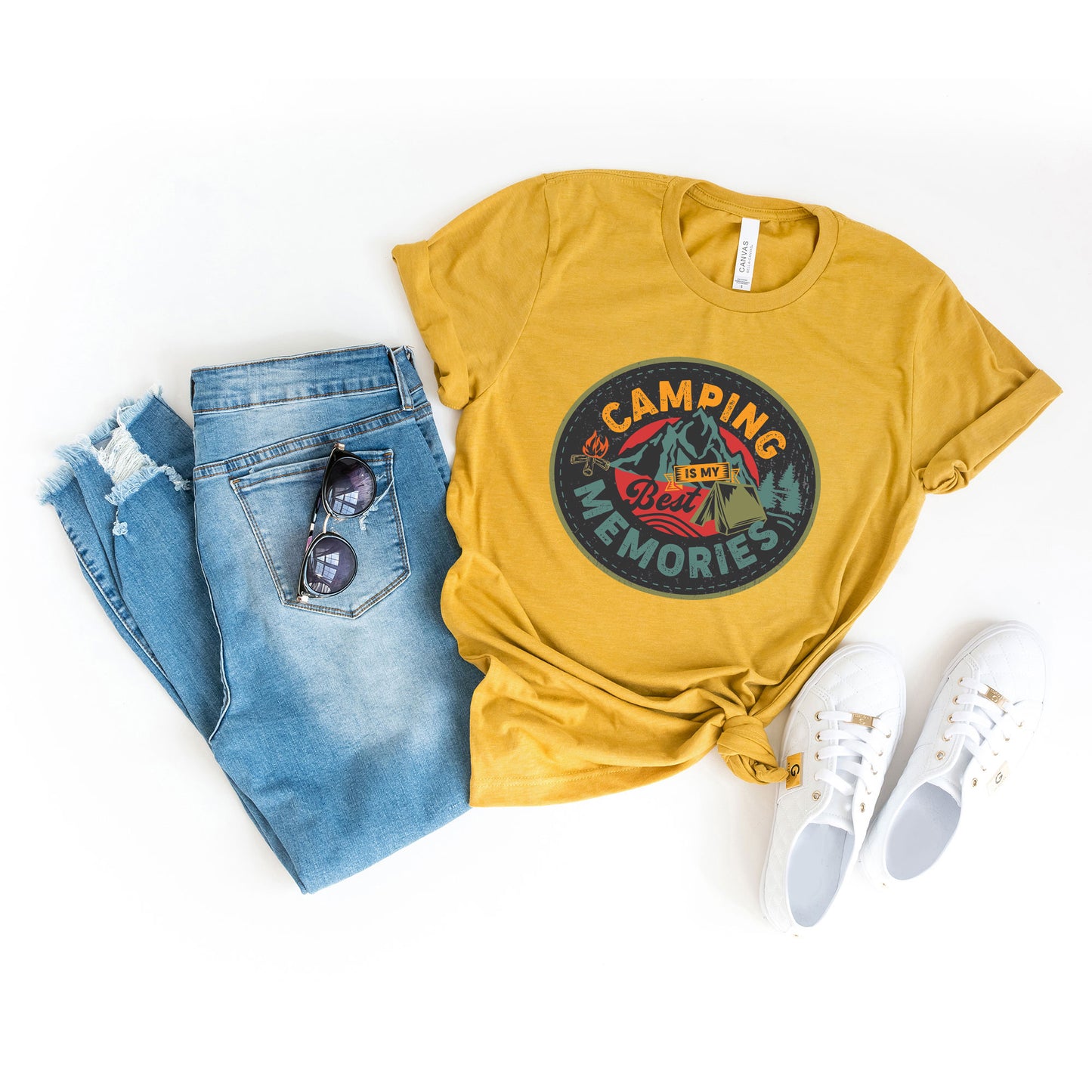 Camping Is My Best Memories Badge | Short Sleeve Graphic Tee