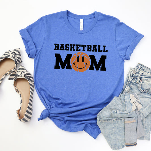 Basketball Mom Smiley Face | Short Sleeve Graphic Tee