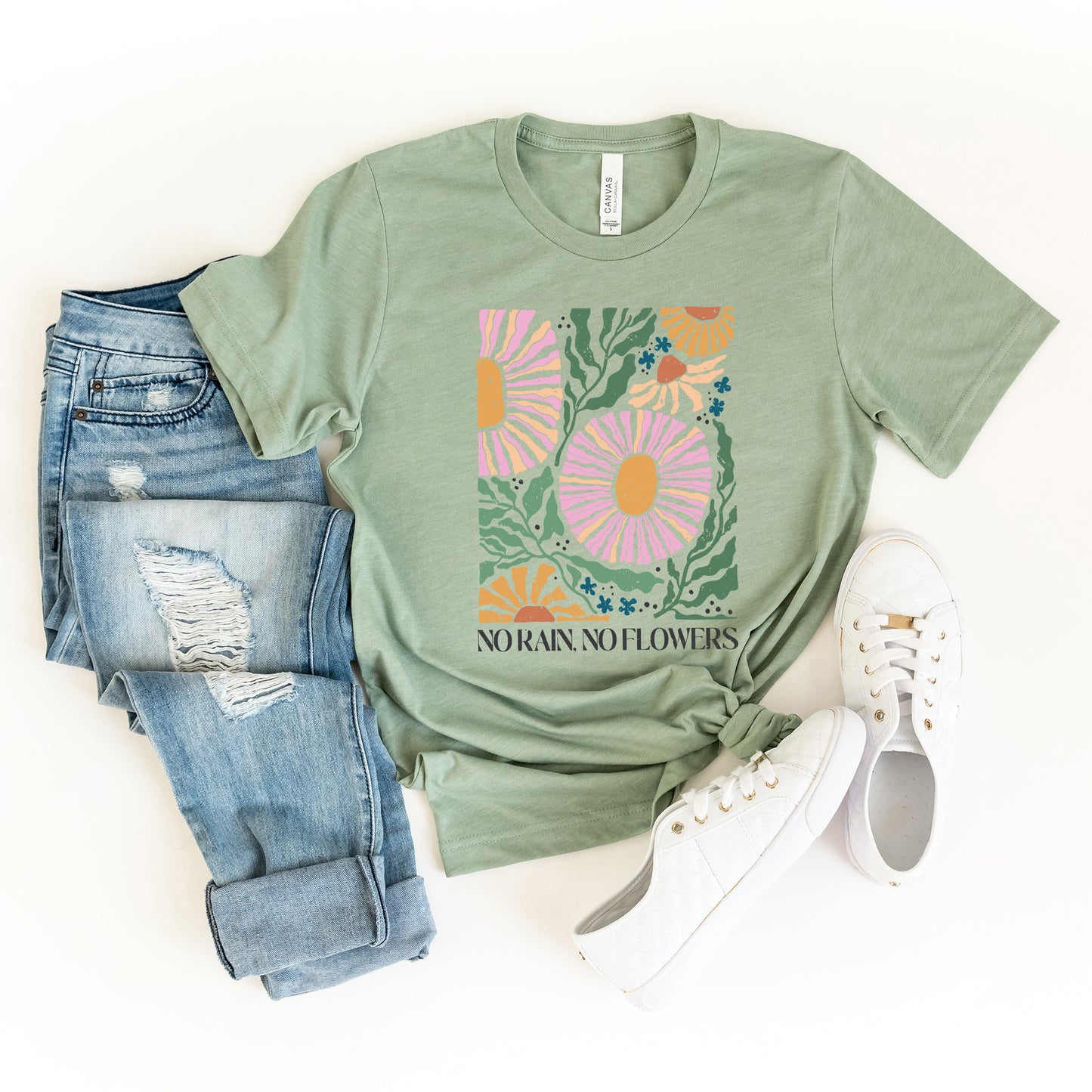 Boho No Rain No Flowers | Short Sleeve Graphic Tee