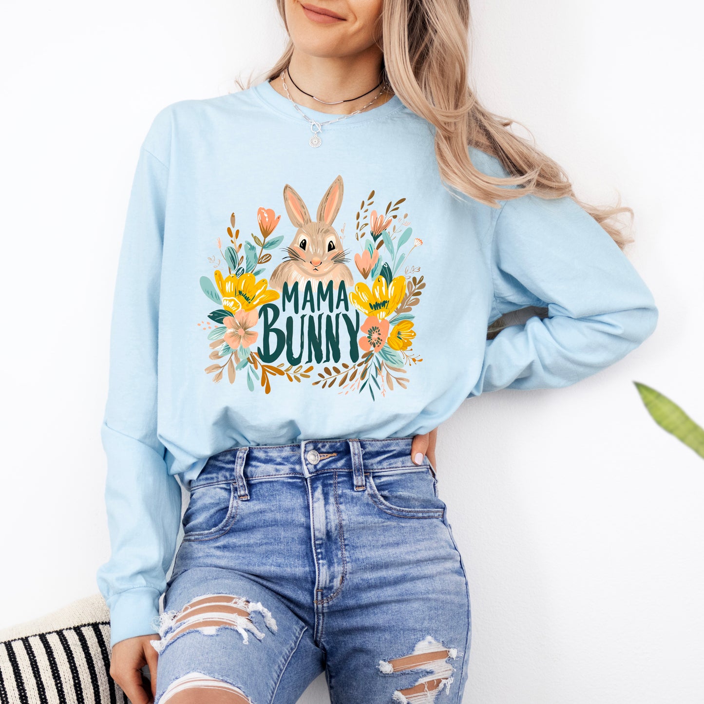 Mama Bunny Floral | Garment Dyed Long Sleeve