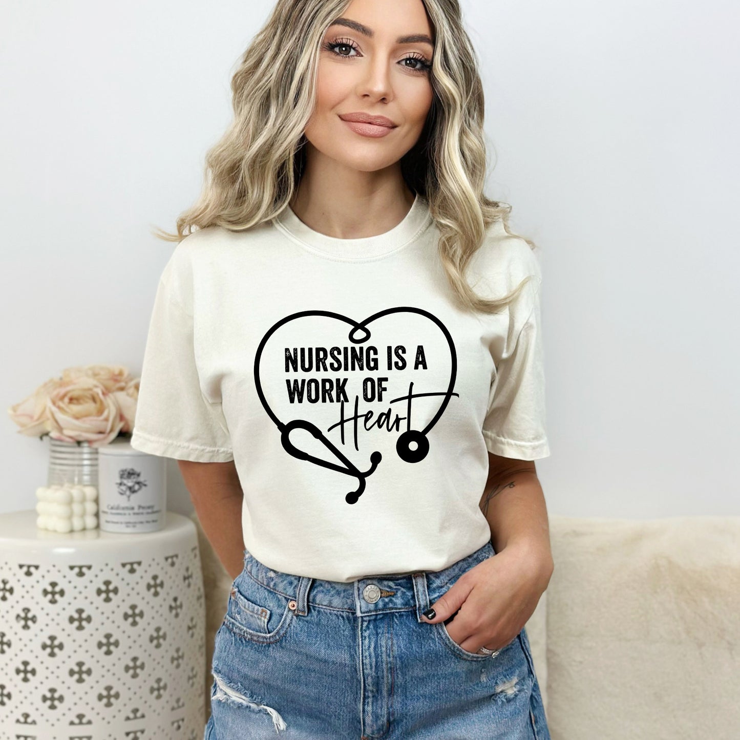 Nursing Is A Work Of Heart | Garment Dyed Short Sleeve Tee