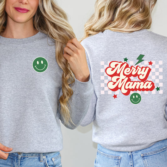 Merry Mama Checkered  | Sweatshirt Front and Back Design