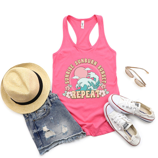 Sunrise Sunburn Sunset Repeat Wave | Racerback Tank