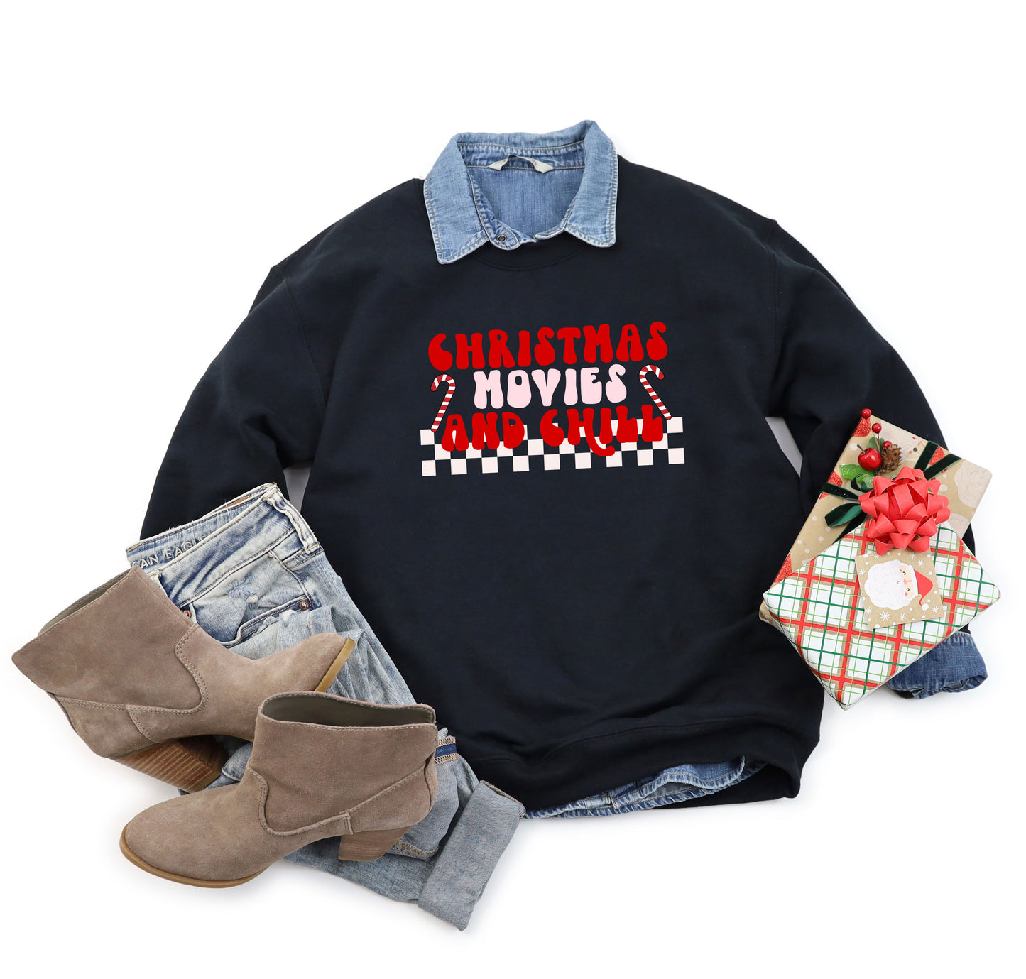 Christmas Movies and Chill Checkered  | Sweatshirt