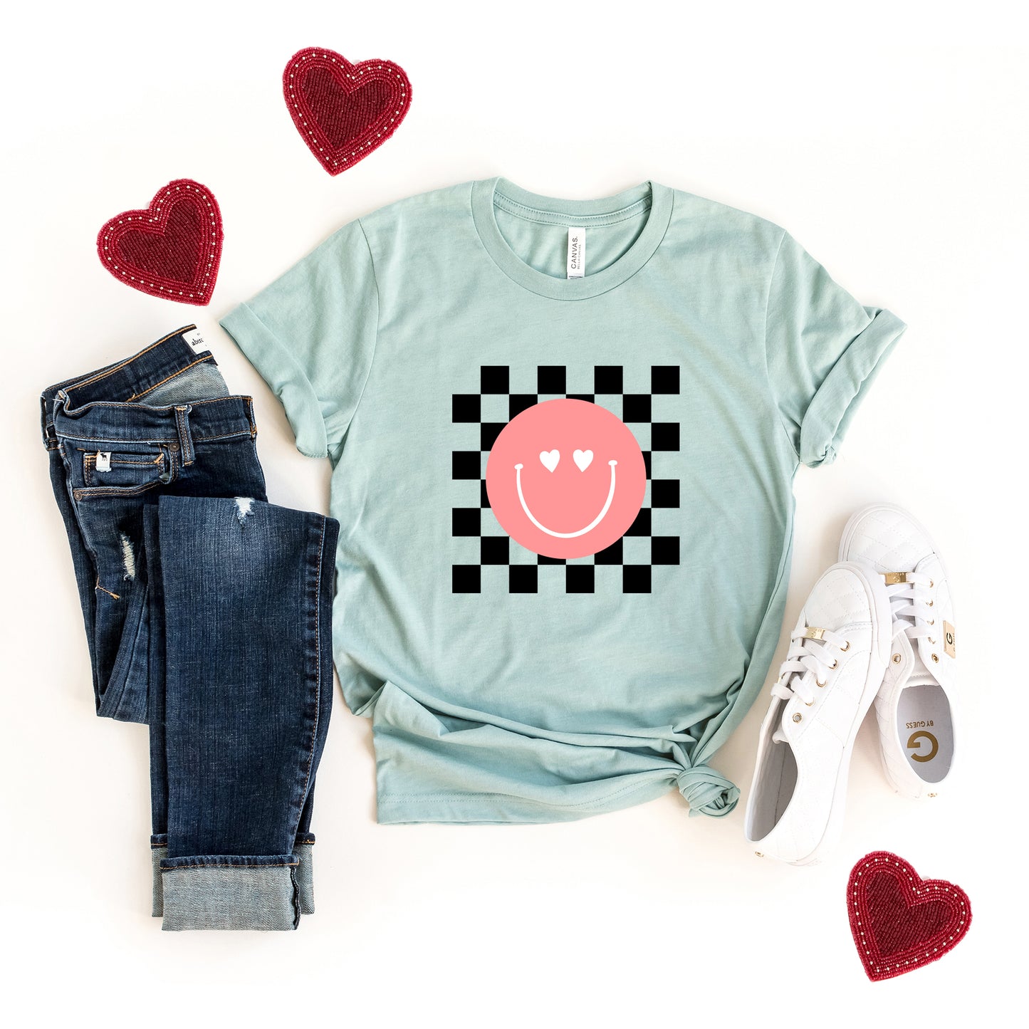 Valentines Pink Smiley | Short Sleeve Crew Neck