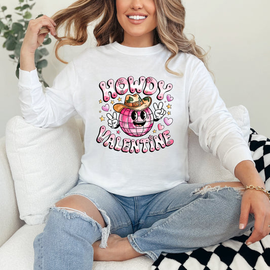 Howdy Valentine Disco Ball | Garment Dyed Long Sleeve