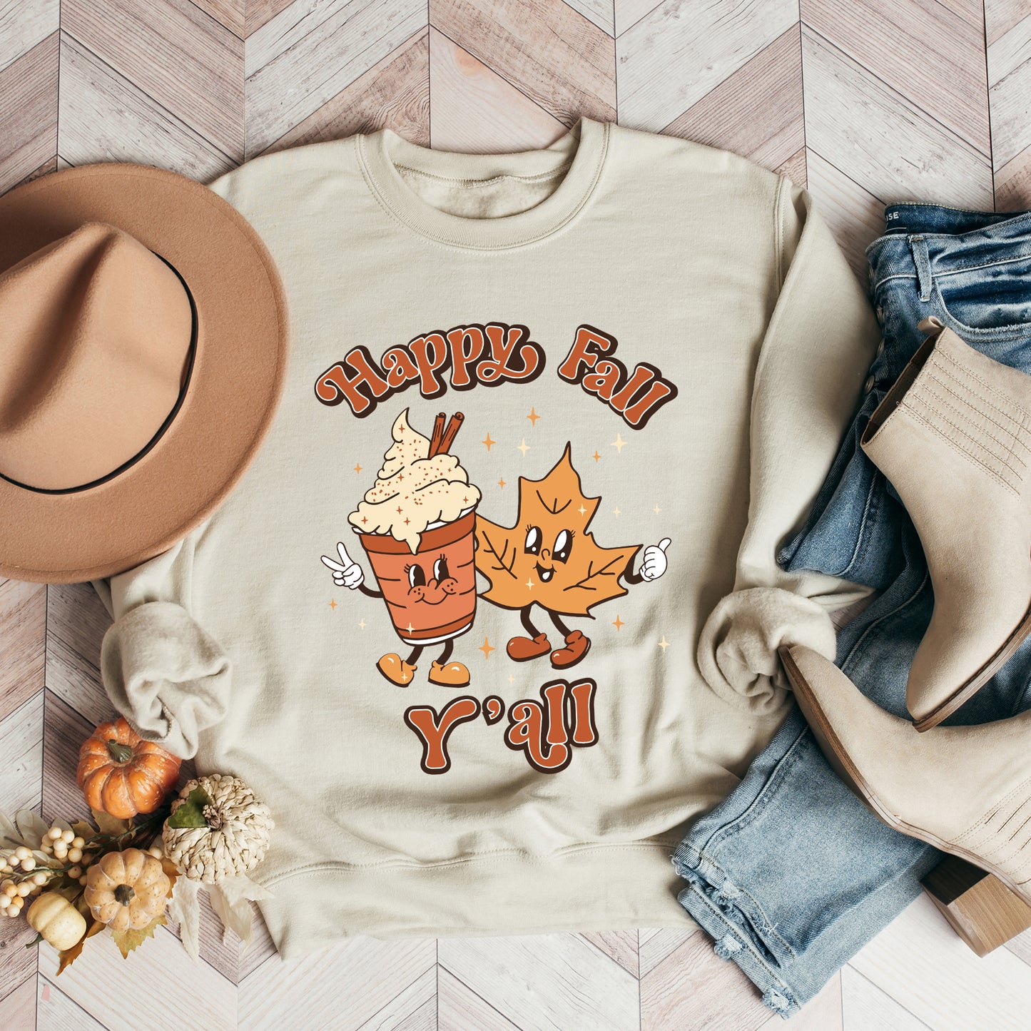 Retro Happy Fall Y'All Leaf | Sweatshirt