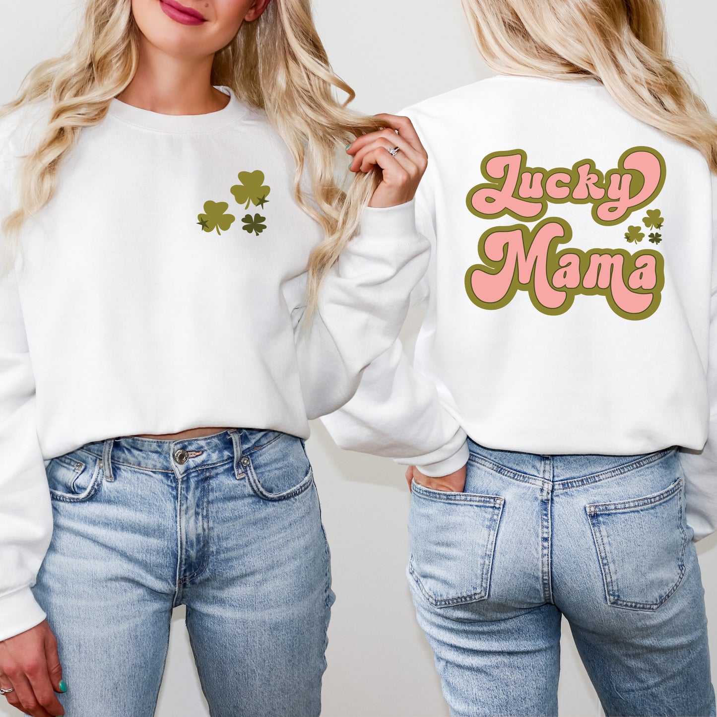 Lucky Mama Retro Clovers | Front and Back Sweatshirt