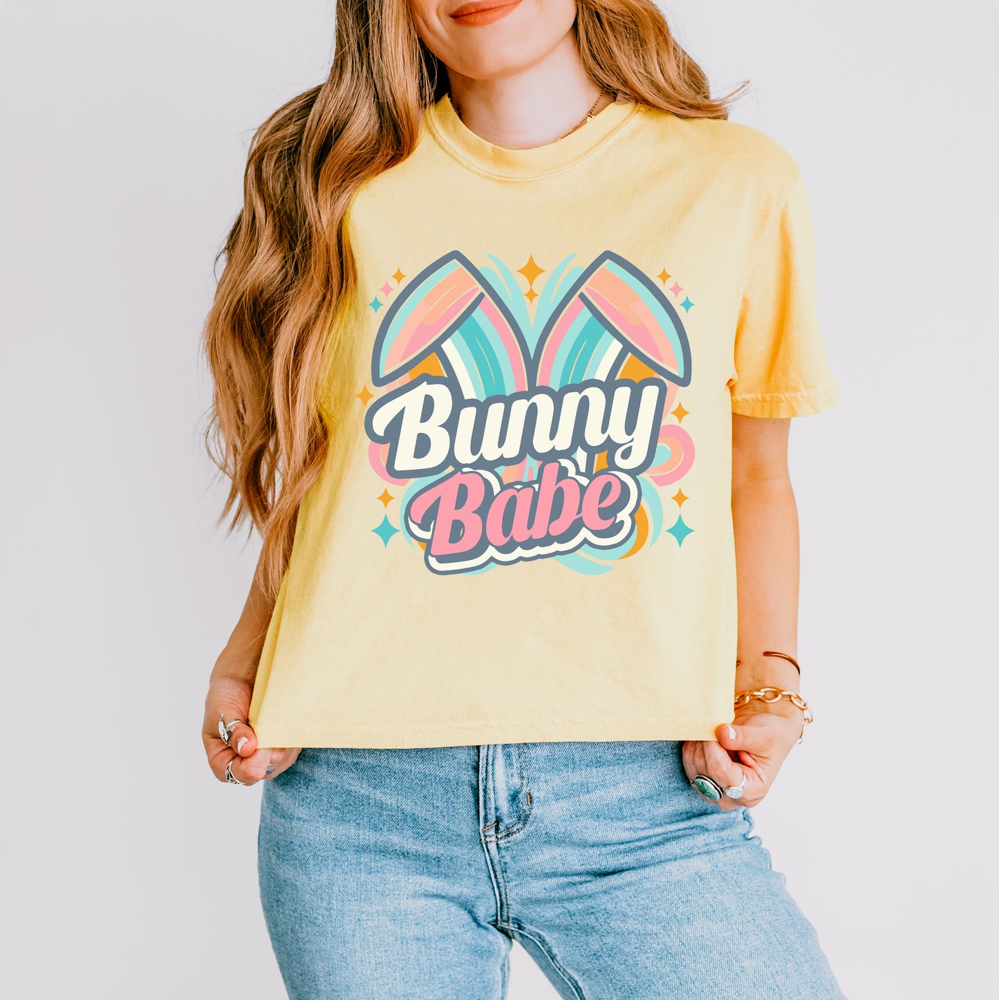 Bunny Babe Colorful Ears | Relaxed Fit Cropped Tee