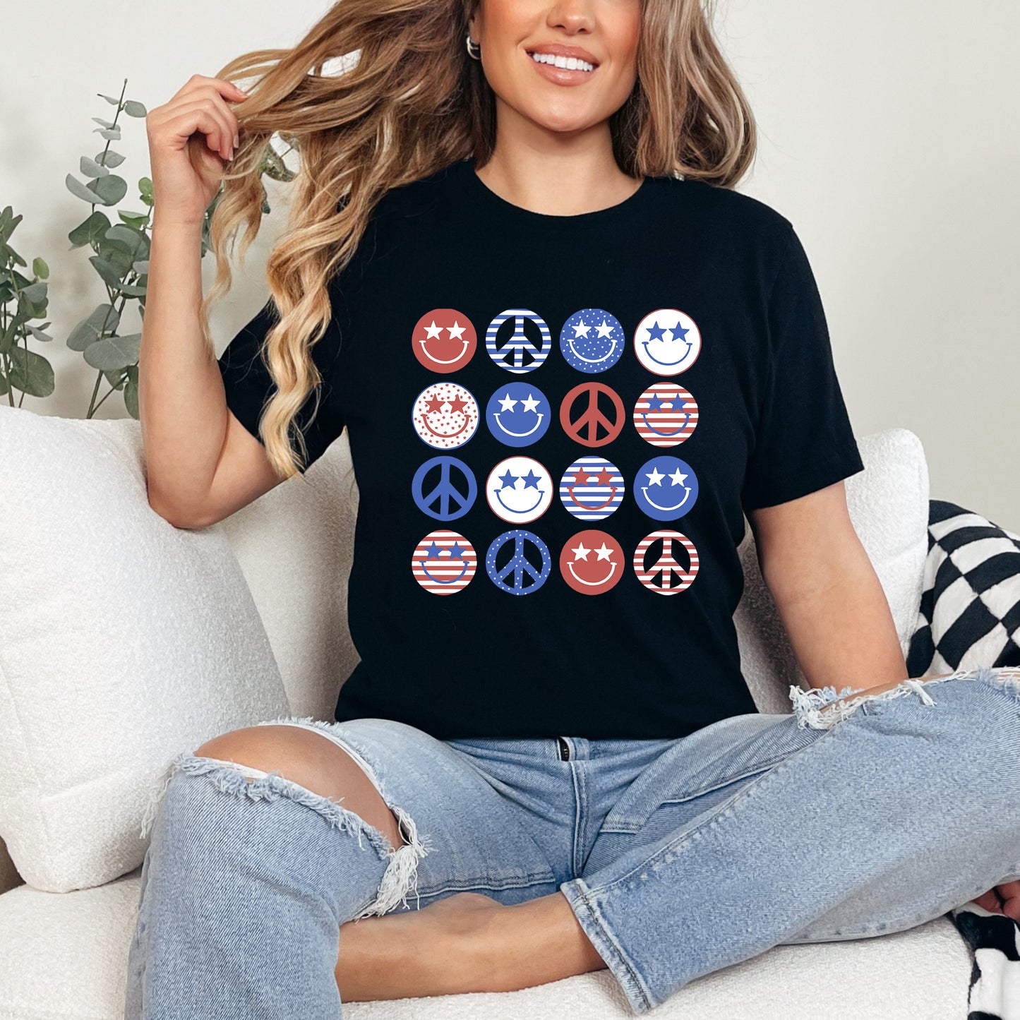 Stacked 4th Of July Smiley Faces | Short Sleeve Graphic Tee