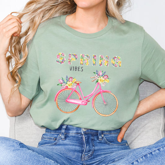 Spring Vibes Bicycle | Short Sleeve Crew Neck