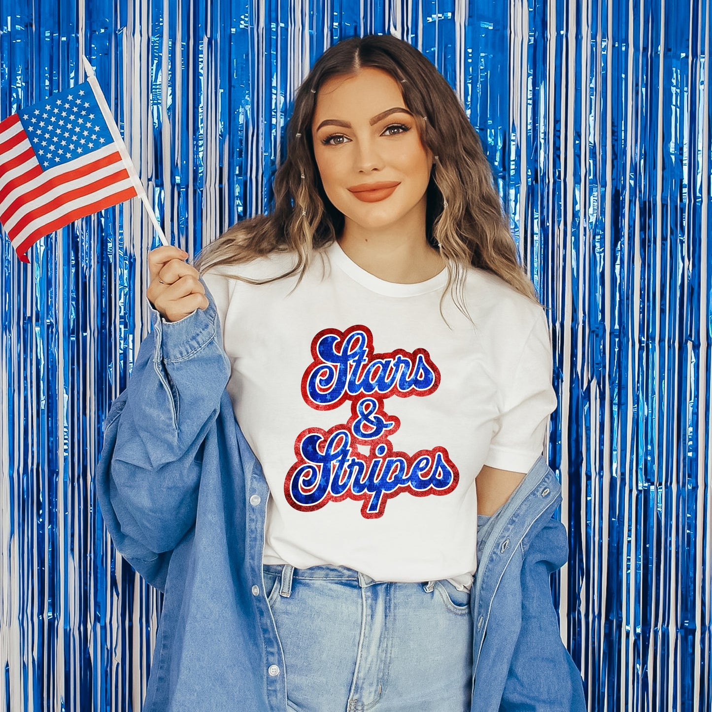 Stars And Stripes Cursive | Short Sleeve Graphic Tee