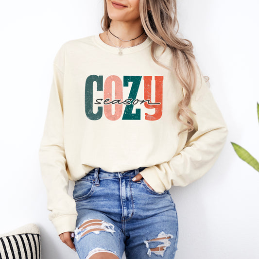 Retro Cozy Season Colorful | Garment Dyed Long Sleeve