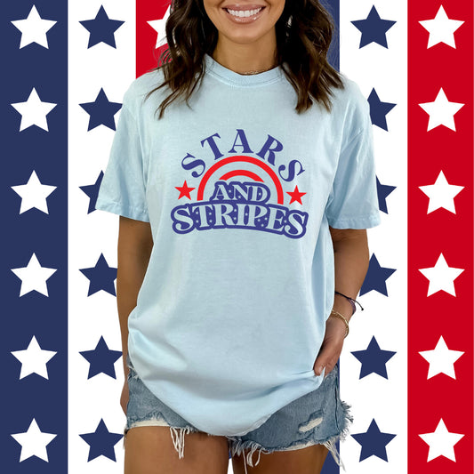 Stars And Stripes Arched | Garment Dyed Short Sleeve Tee