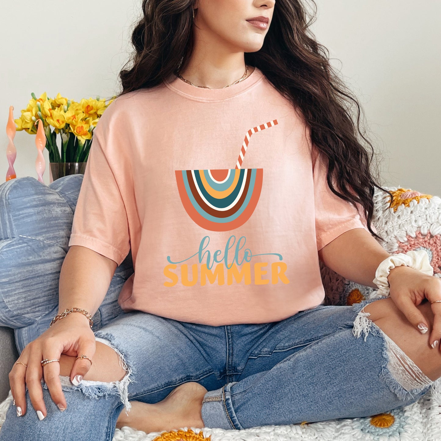 Boho Hello Summer Drink | Garment Dyed Short Sleeve Tee