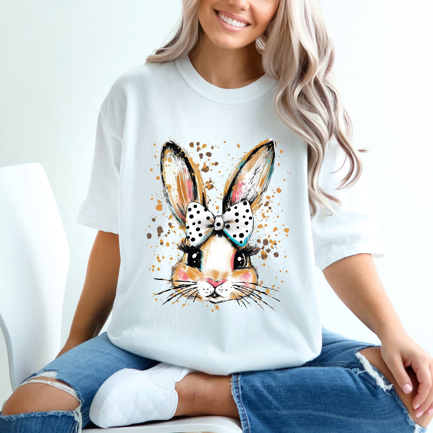 Coquette Bunny Dot Bow | Garment Dyed Short Sleeve Tee