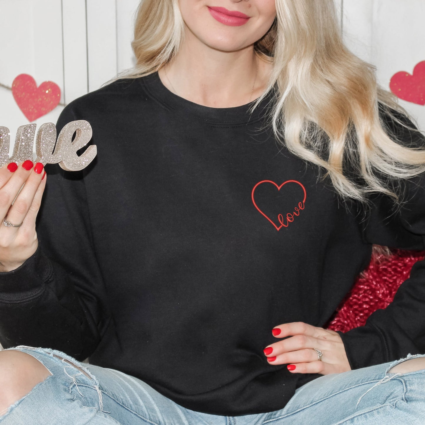 Embroidered Love Cursive Heart | Sweatshirt