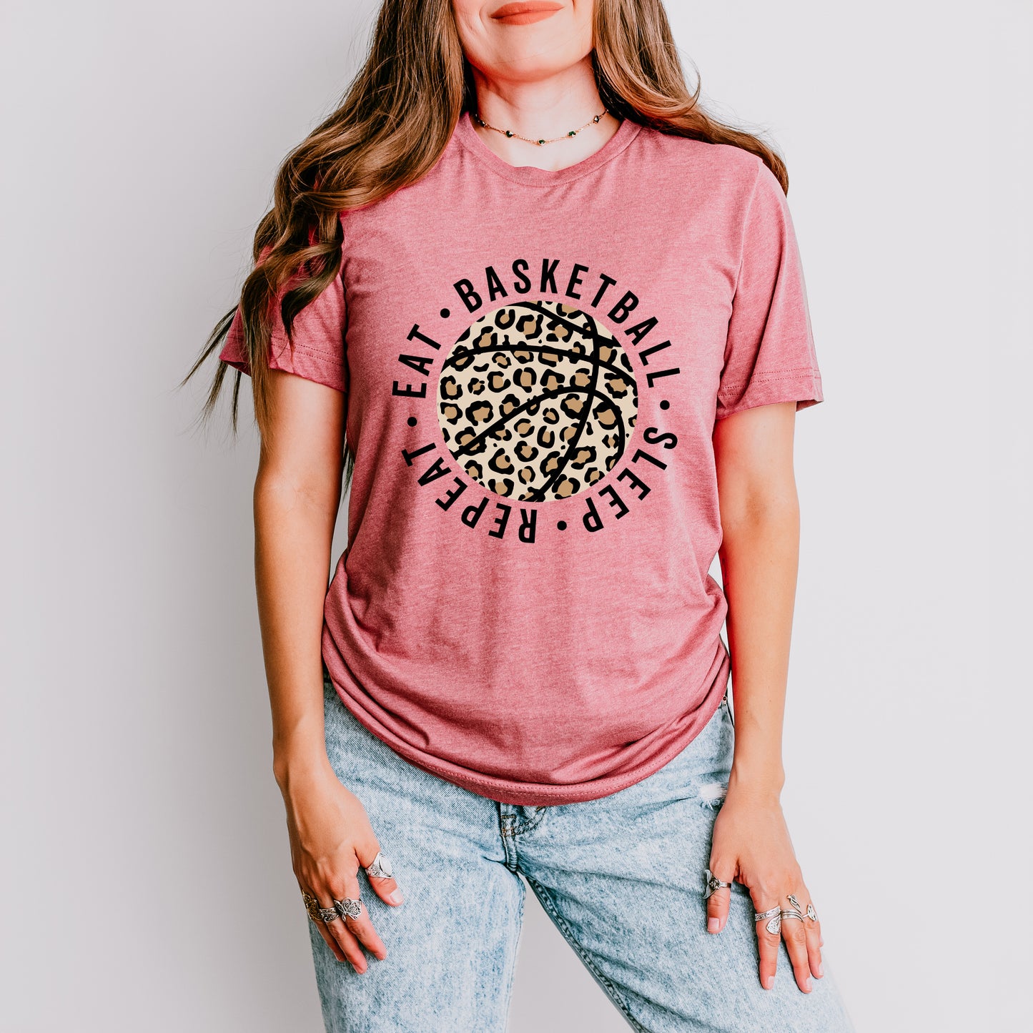 Eat Basketball Sleep Repeat Leopard Basketball | Short Sleeve Graphic Tee