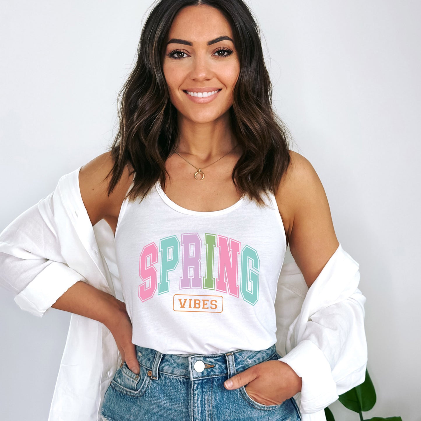 Spring Vibes Arched Varsity | Racerback Tank