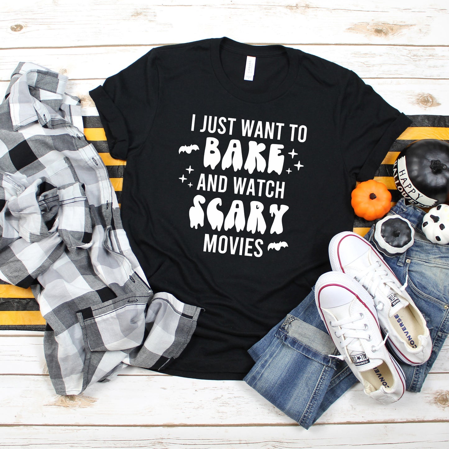 Bake And Watch Scary Movies | Short Sleeve Crew Neck