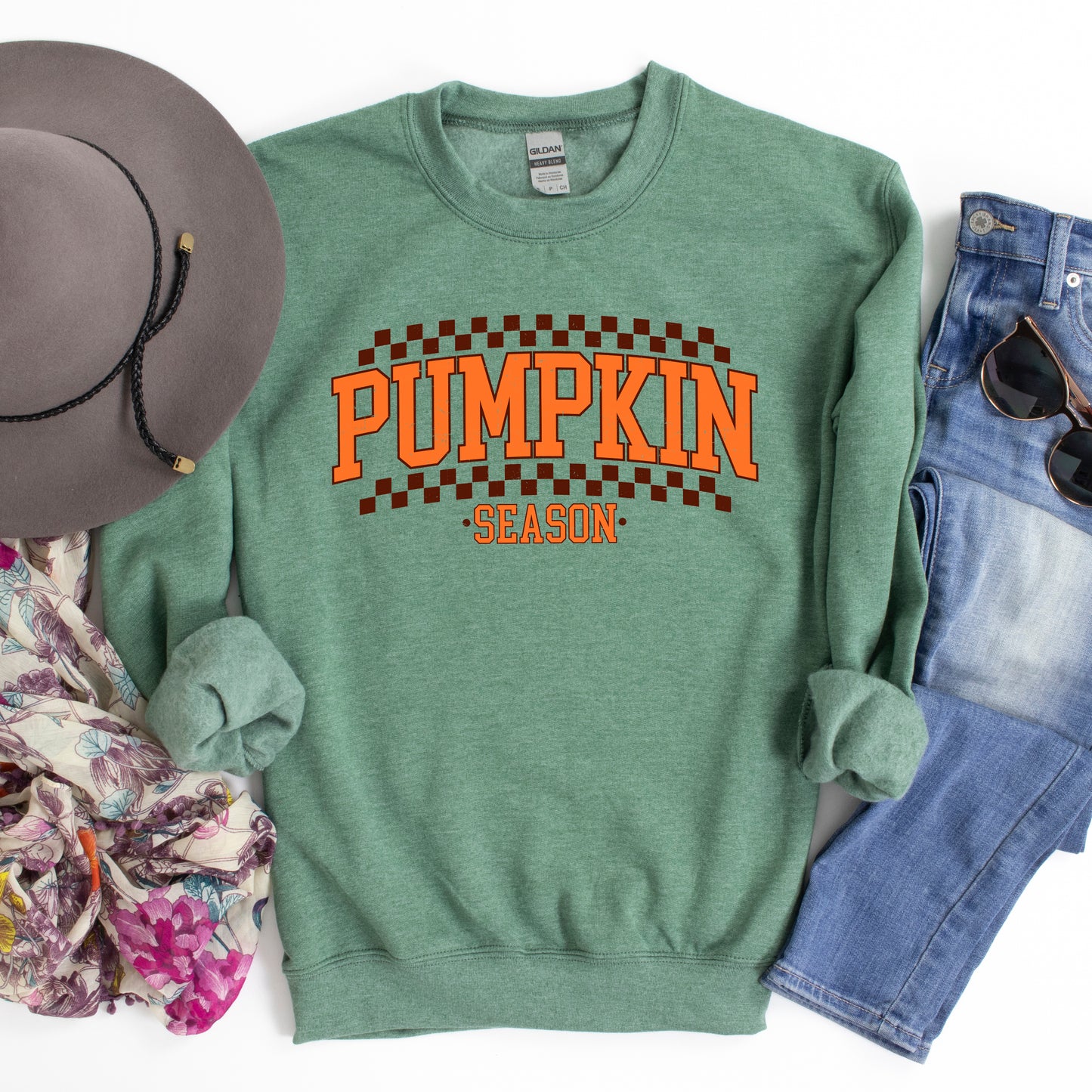 Checkered Arched Pumpkin Season | Sweatshirt