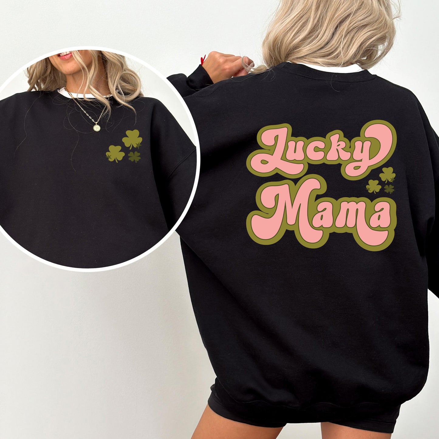 Lucky Mama Retro Clovers | Front and Back Sweatshirt