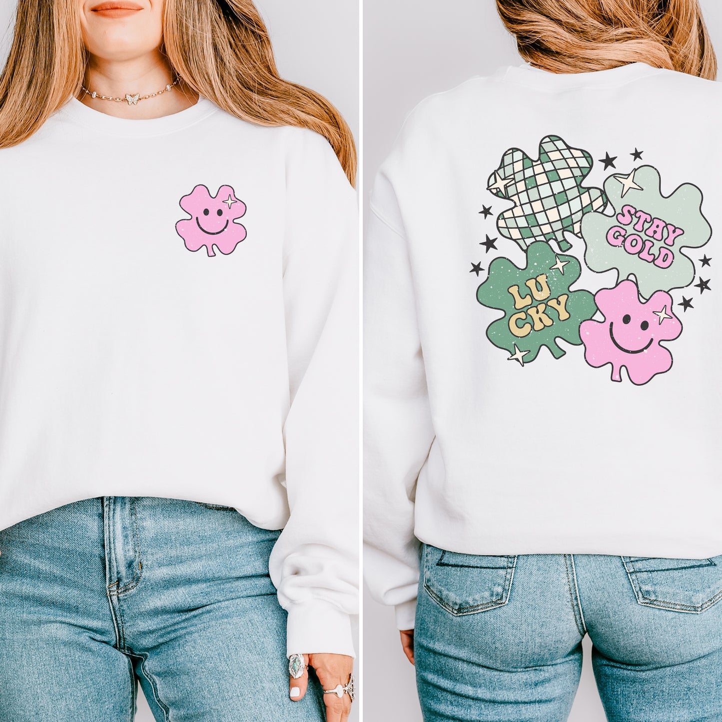 Stay Gold Lucky Shamrocks | Front and Back Sweatshirt