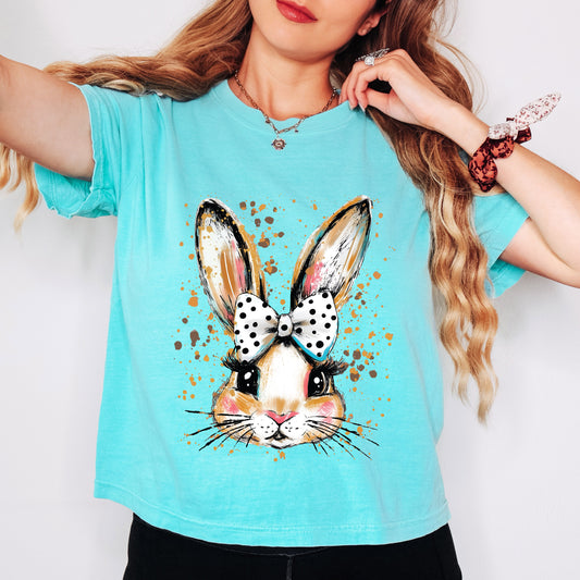 Coquette Bunny Dot Bow | Relaxed Fit Cropped Tee