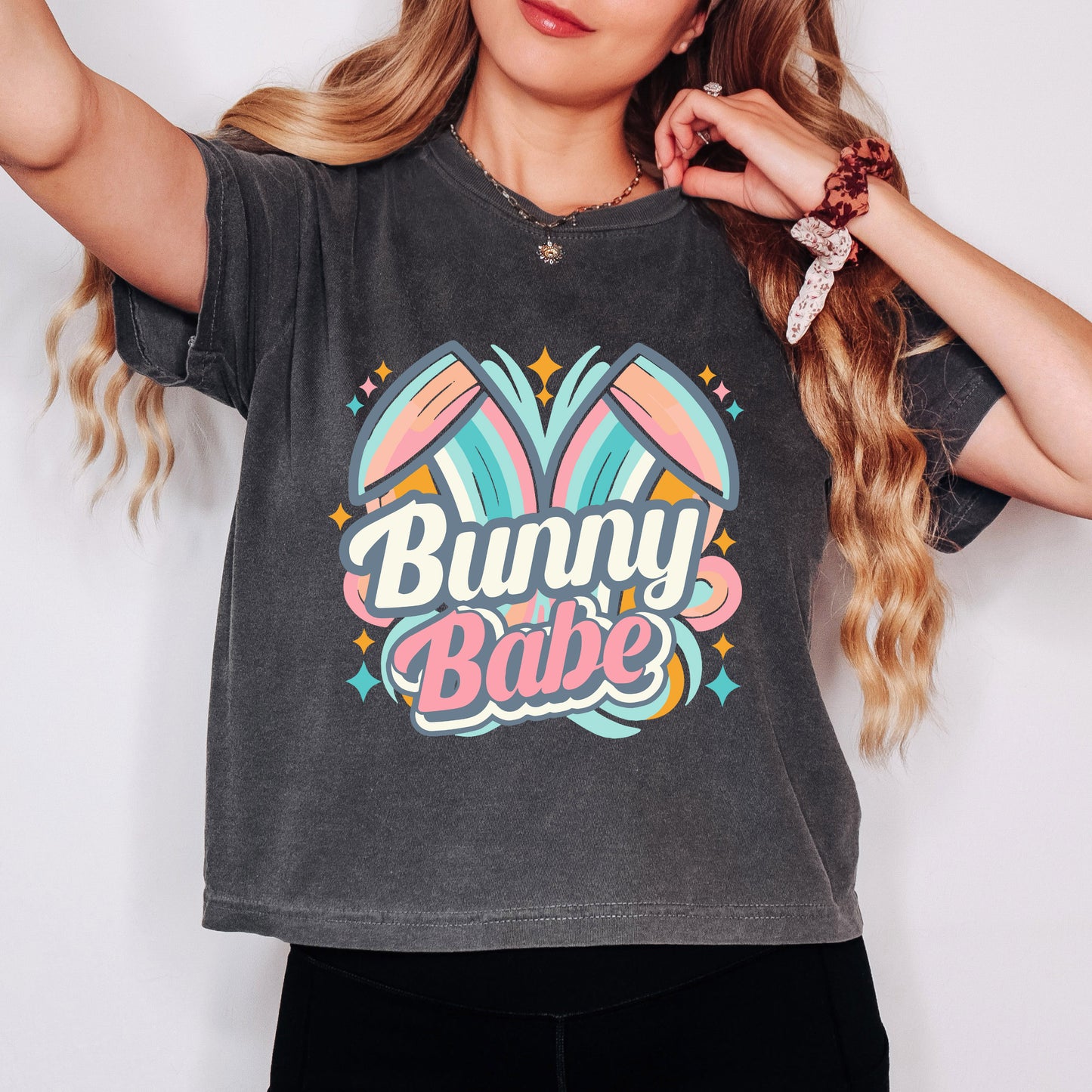 Bunny Babe Colorful Ears | Relaxed Fit Cropped Tee