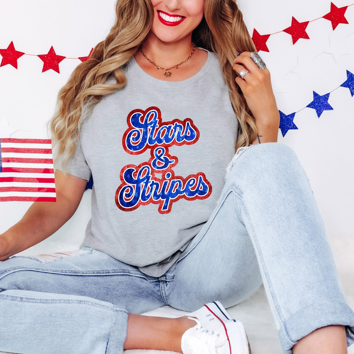 Stars And Stripes Cursive | Short Sleeve Graphic Tee