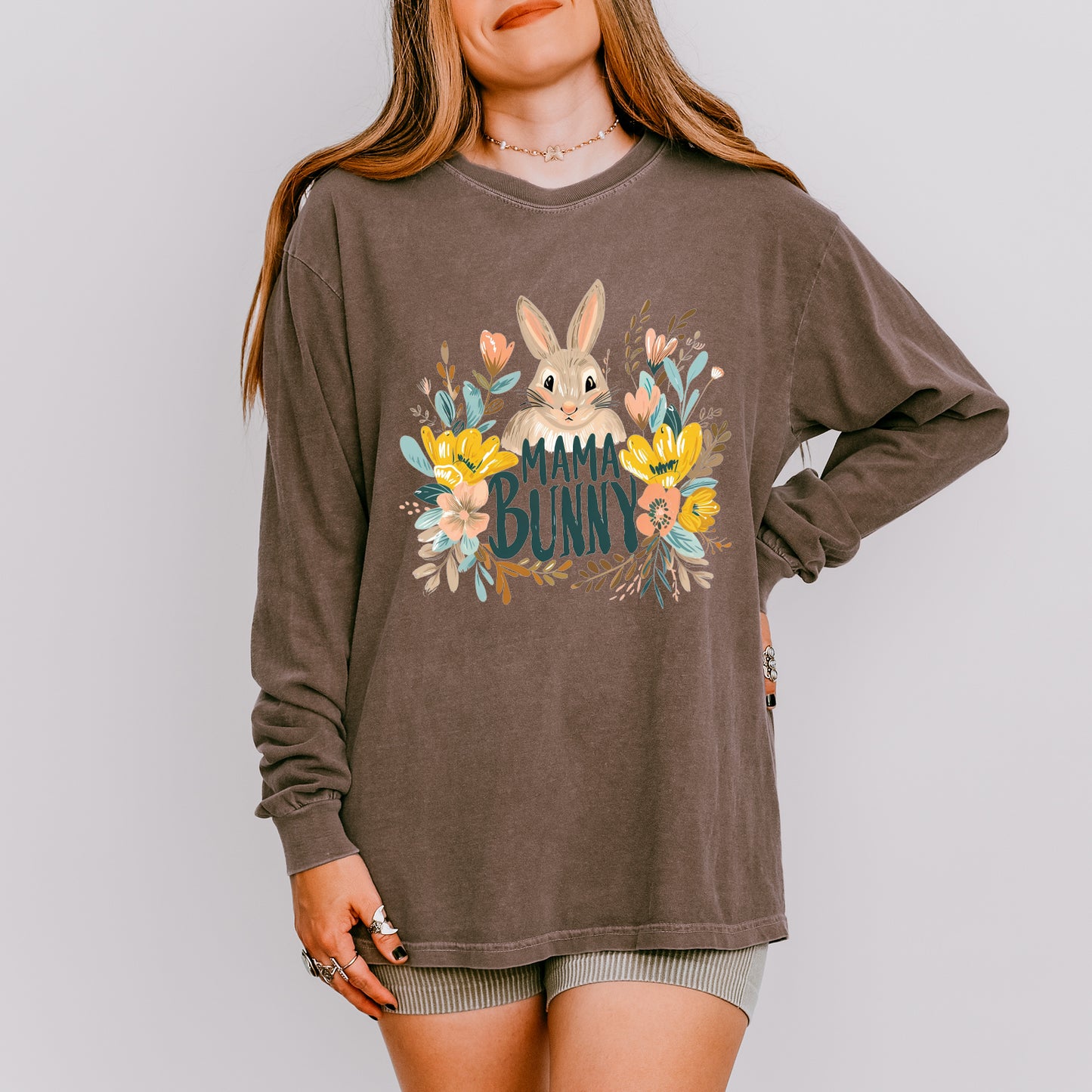 Mama Bunny Floral | Garment Dyed Long Sleeve