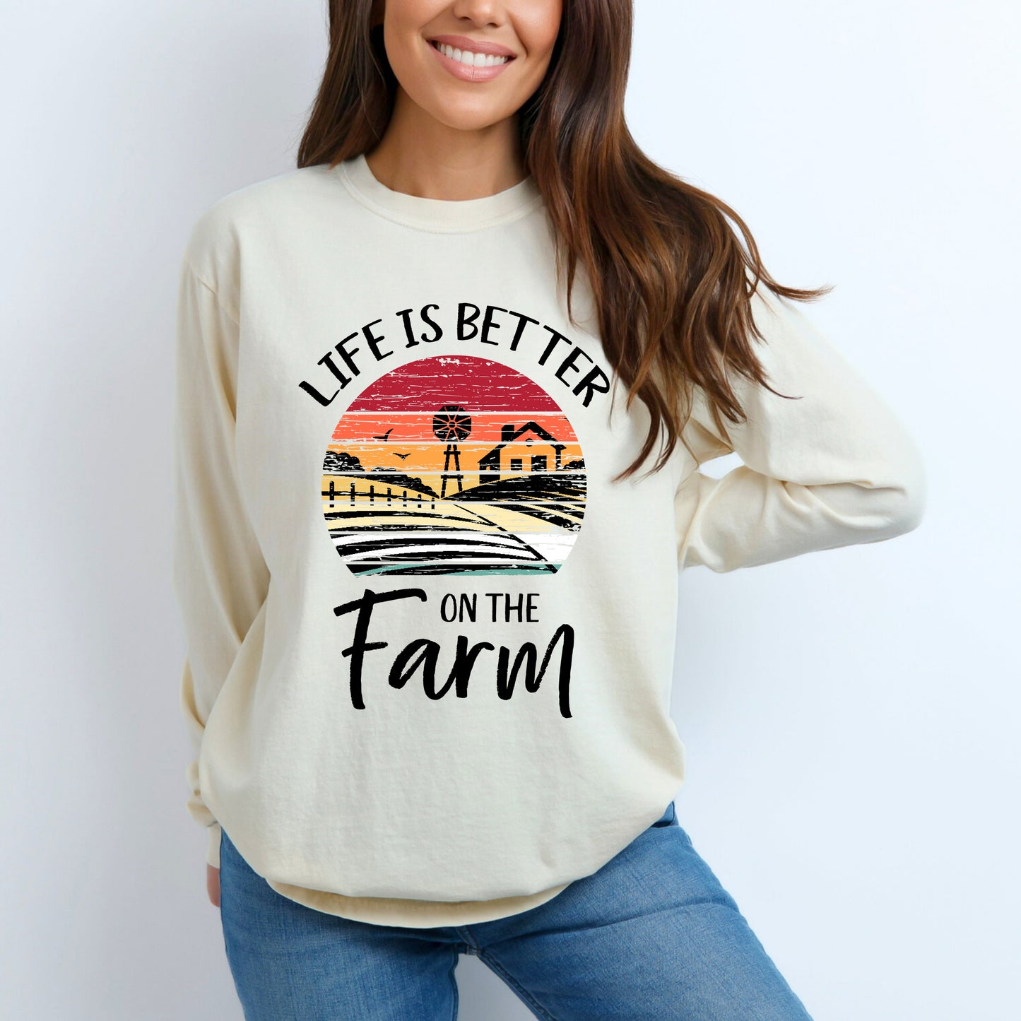 Life Is Better On The Farm Sunset | Garment Dyed Long Sleeve