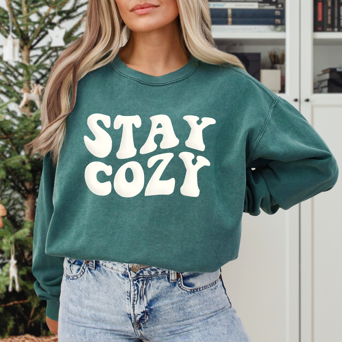 Stay Cozy White Puff | Garment Dyed Sweatshirt