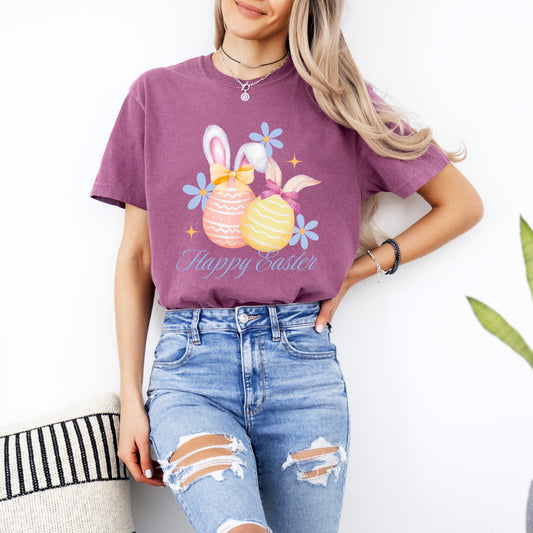 Coquette Happy Easter Eggs | Garment Dyed Short Sleeve Tee