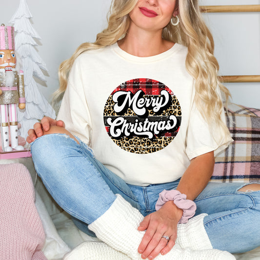 Buffalo Plaid Leopard Merry Christmas | Garment Dyed Tee