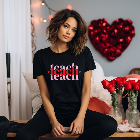 Teach Stacked With Hearts | Short Sleeve Graphic Tee