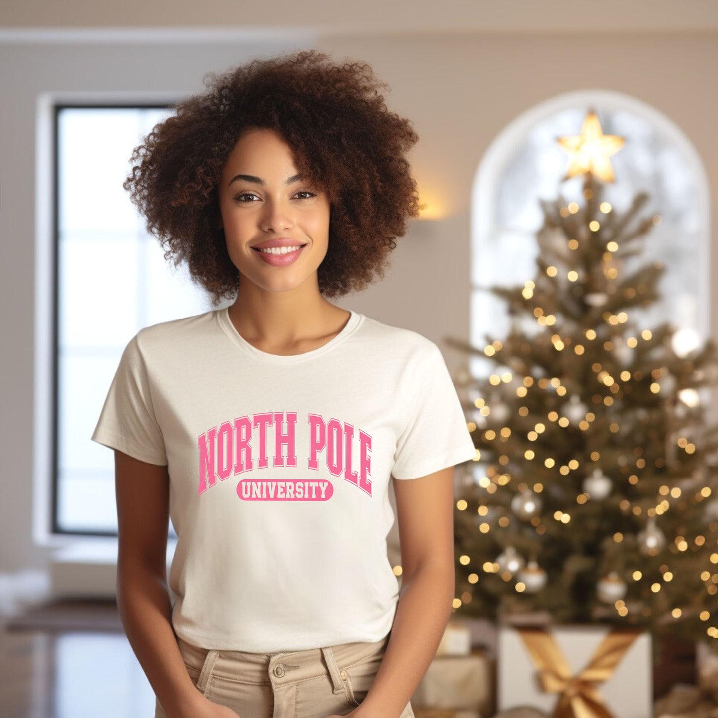 Pink North Pole University | Short Sleeve Crew Neck