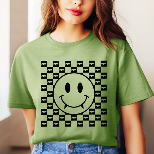 Halloween Bat Smiley Face | Short Sleeve Graphic Tee