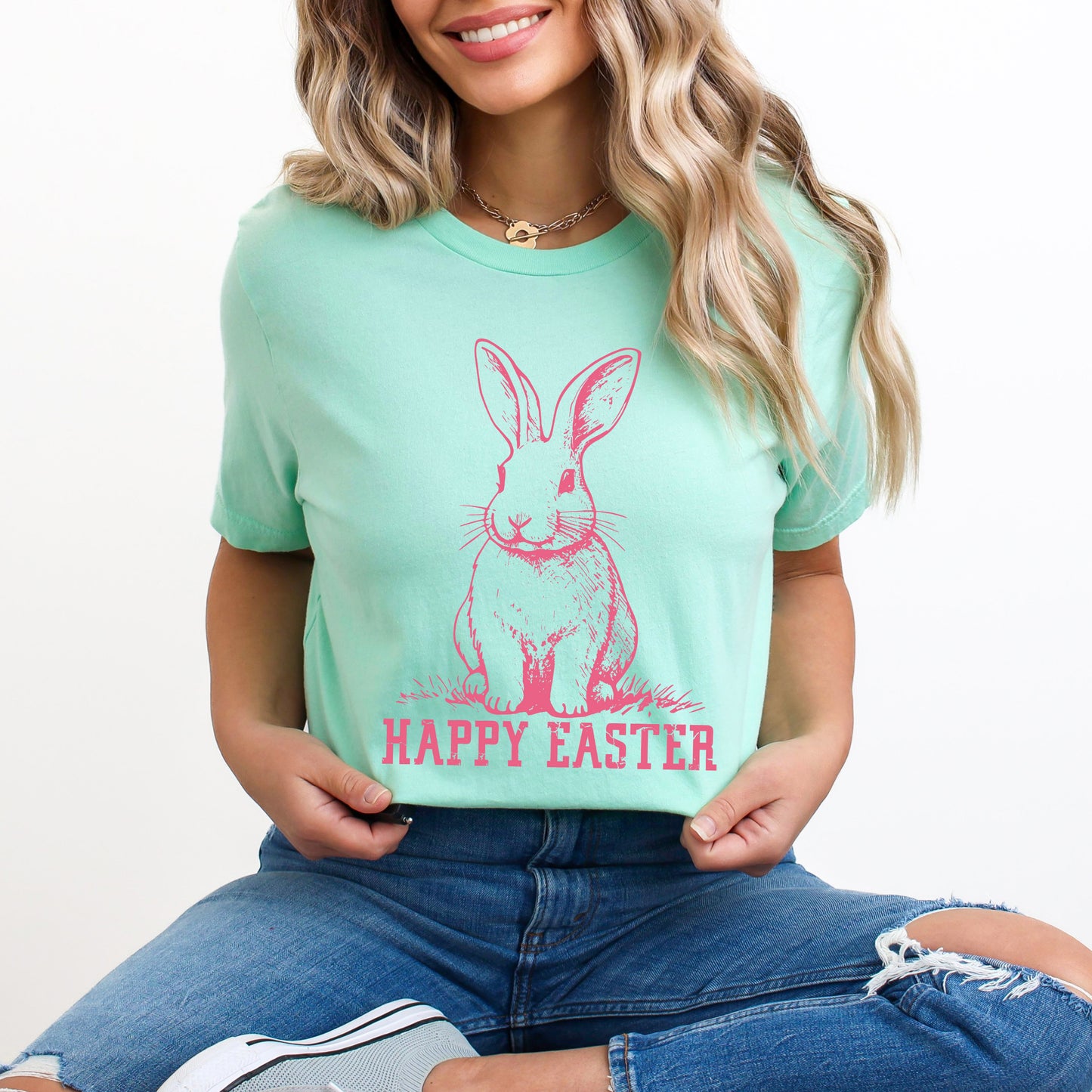 Happy Easter Bunny Outline | Short Sleeve Graphic Tee