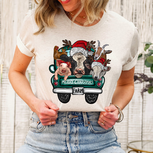 Merry Christmas Farm Truck | Short Sleeve Graphic Tee