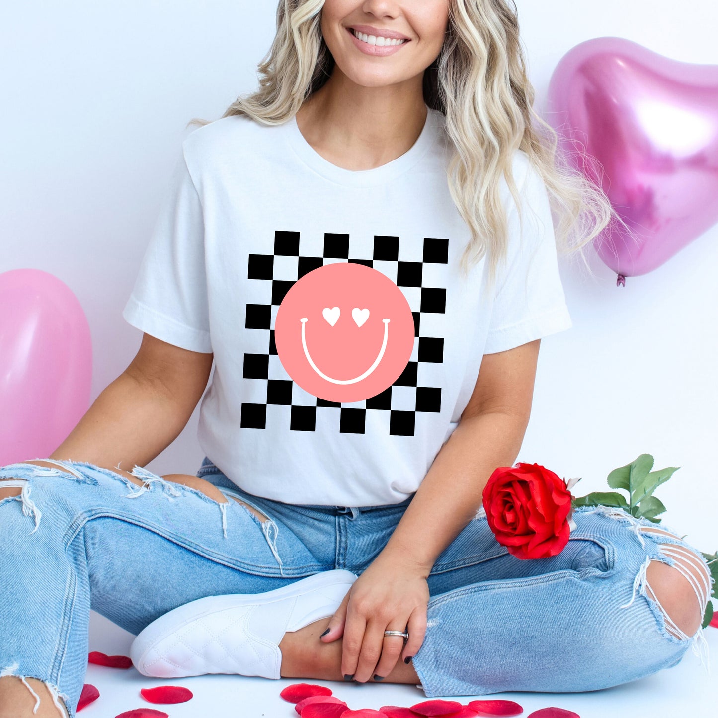 Valentines Pink Smiley | Short Sleeve Crew Neck