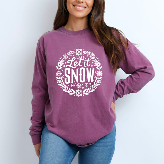 Let It Snow Wreath | Garment Dyed Long Sleeve