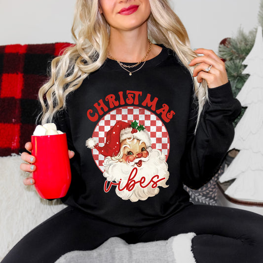 Christmas Vibes Santa Checkered | Sweatshirt