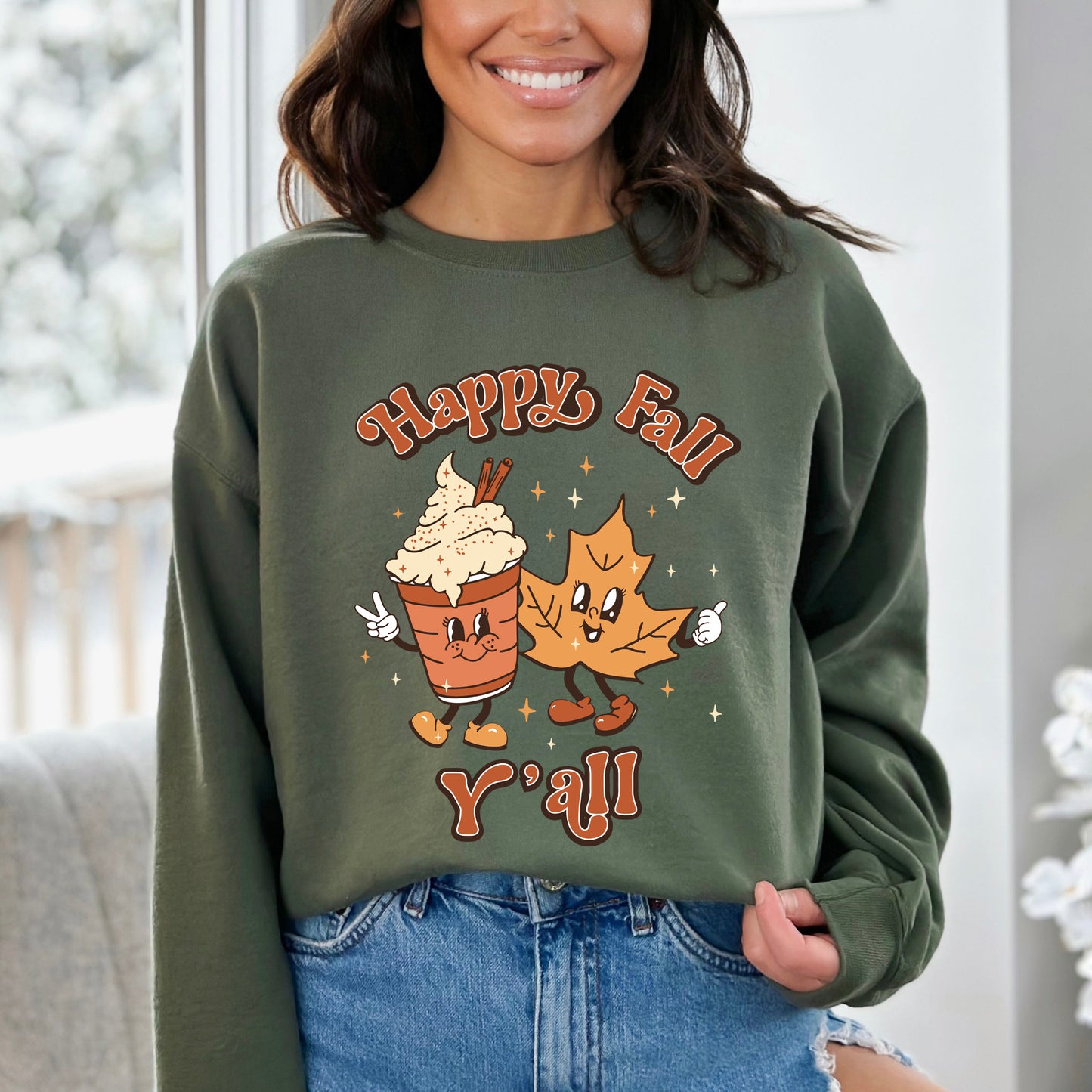 Retro Happy Fall Y'All Leaf | Sweatshirt