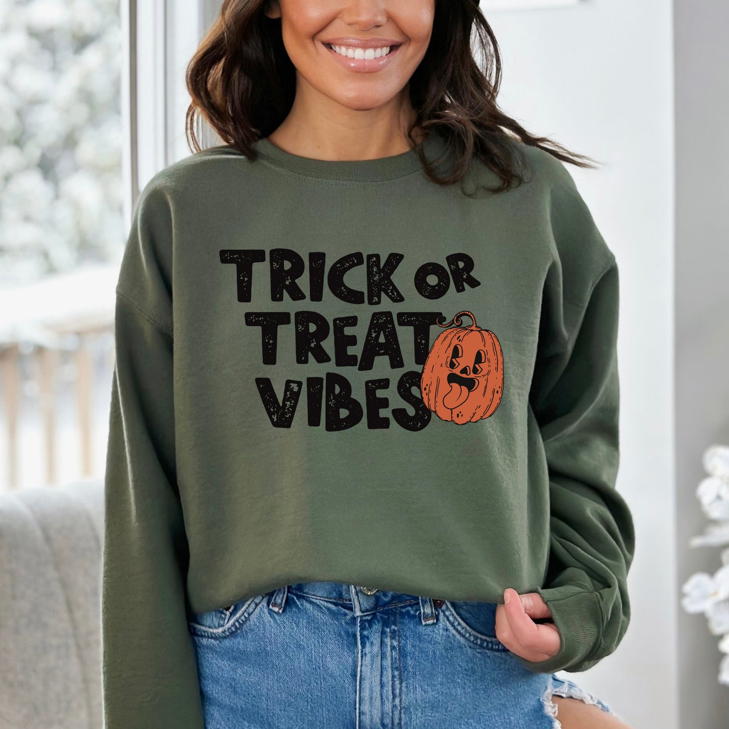 Trick or Treat Vibes Pumpkin | Sweatshirt