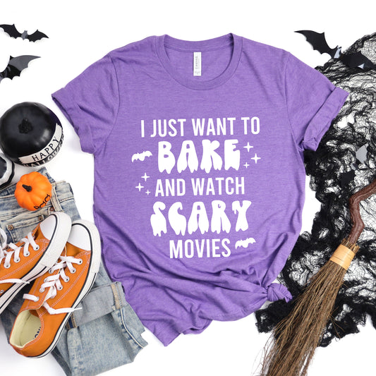 Bake And Watch Scary Movies | Short Sleeve Crew Neck