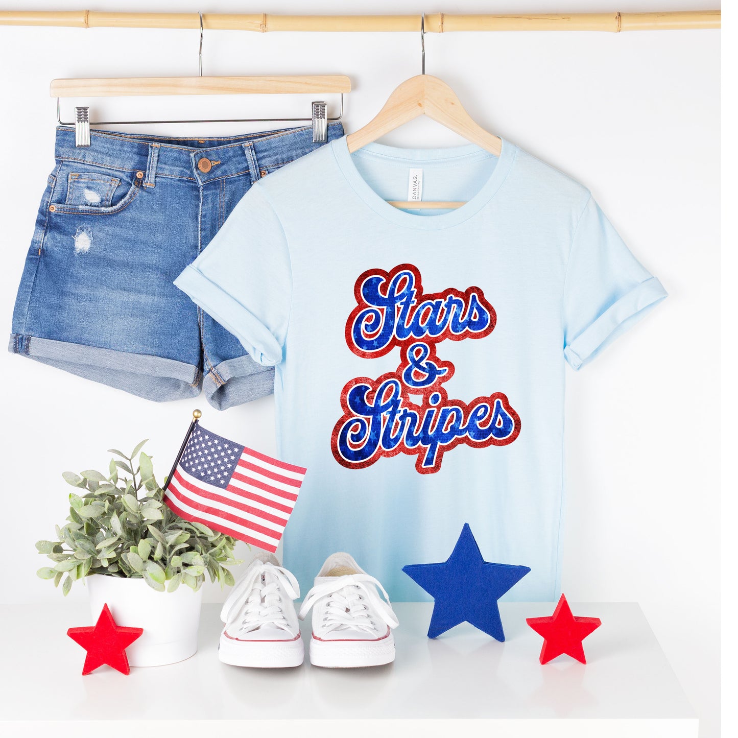 Stars And Stripes Cursive | Short Sleeve Graphic Tee