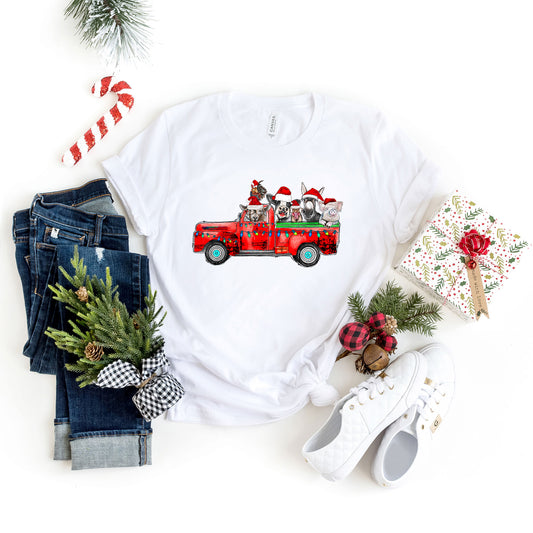 Farm Animals Christmas Truck | Short Sleeve Graphic Tee