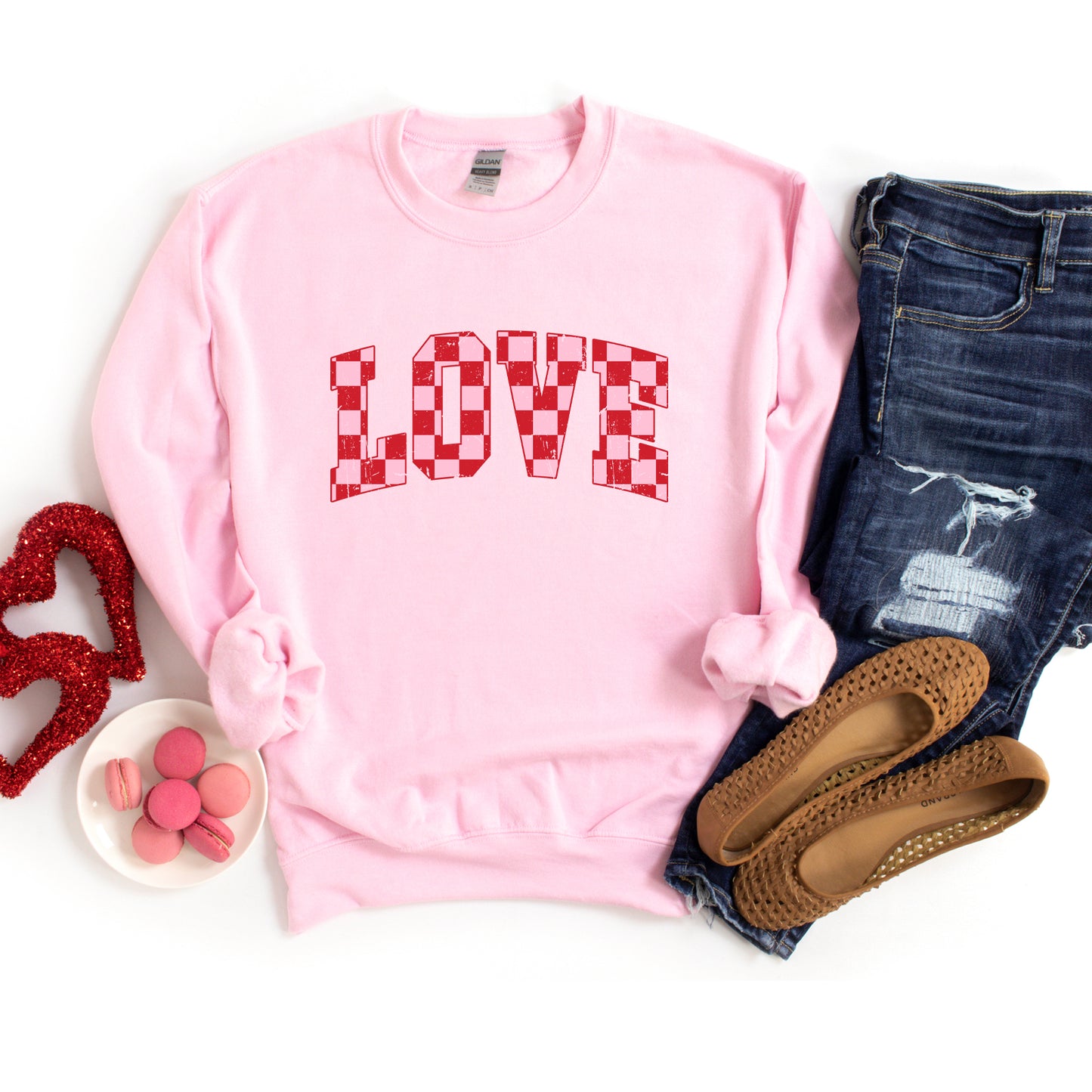 Distressed Love Checkered | Sweatshirt